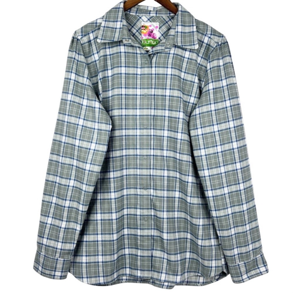 Burton Blitz Dry Ride Blue Grey Plaid Soft Flannel Snap Down Shirt Jacket XL